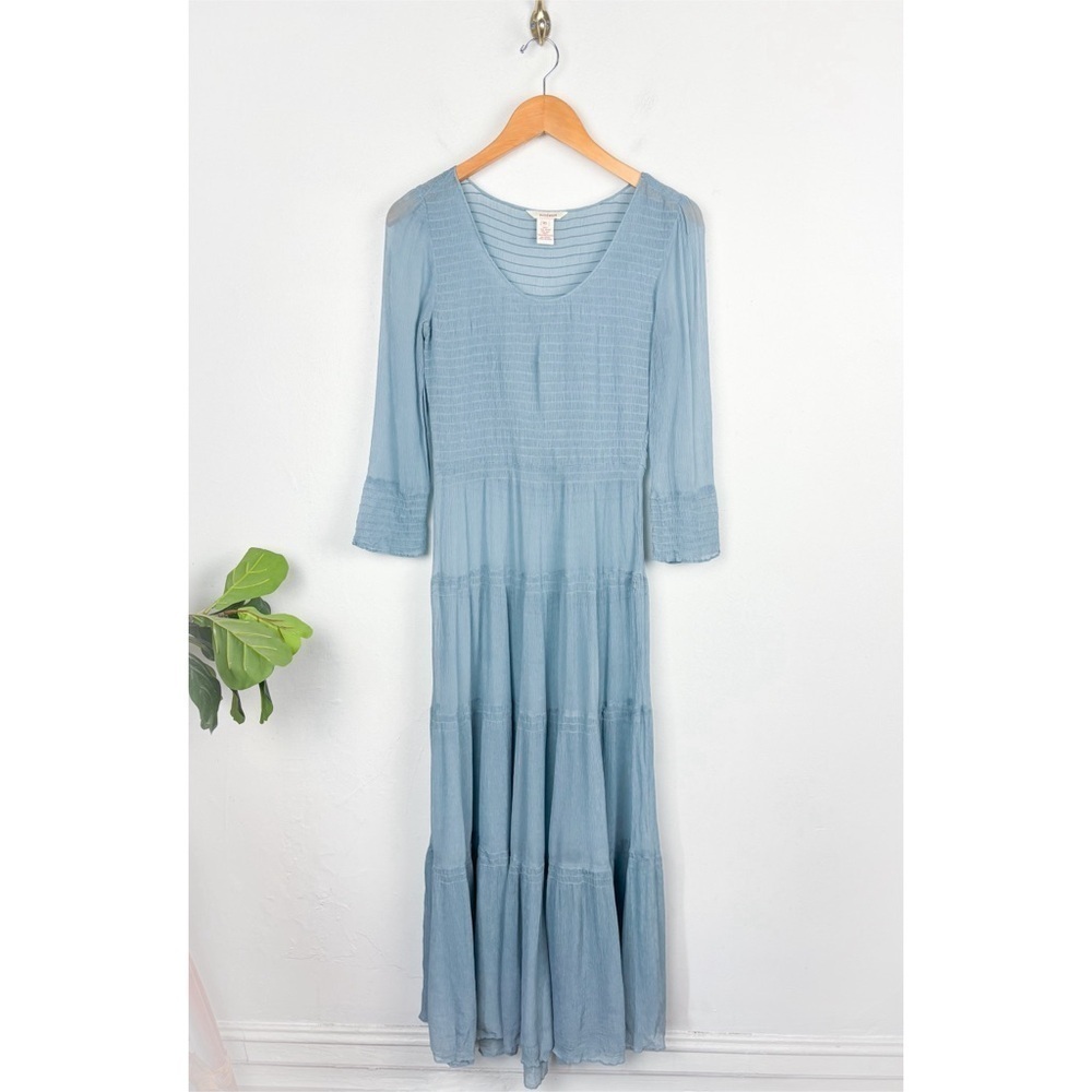 Sundance Blue Silk Blend Sheer Tiered Maxi Dress Sz XS
